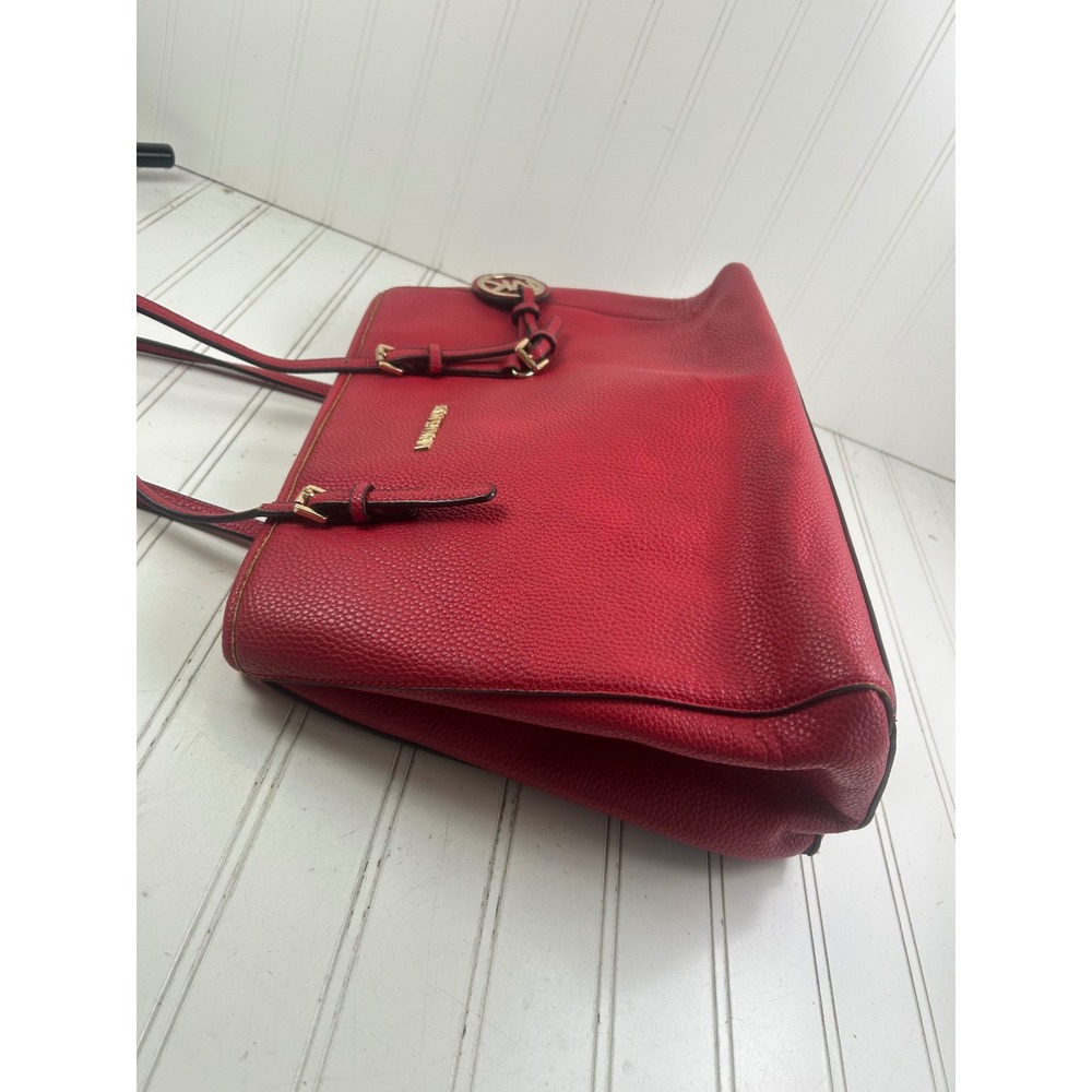 Michael Kors Jet Set Travel Large Red Pebbled Leather East West Tote Bag - Picture 9 of 15